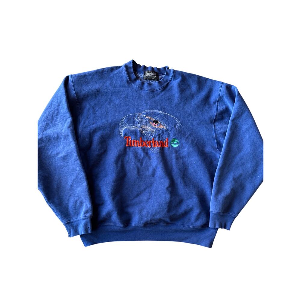 Vintage Timberland Embroidered Eagle USA Made Blue XL Heavyweight Crewneck